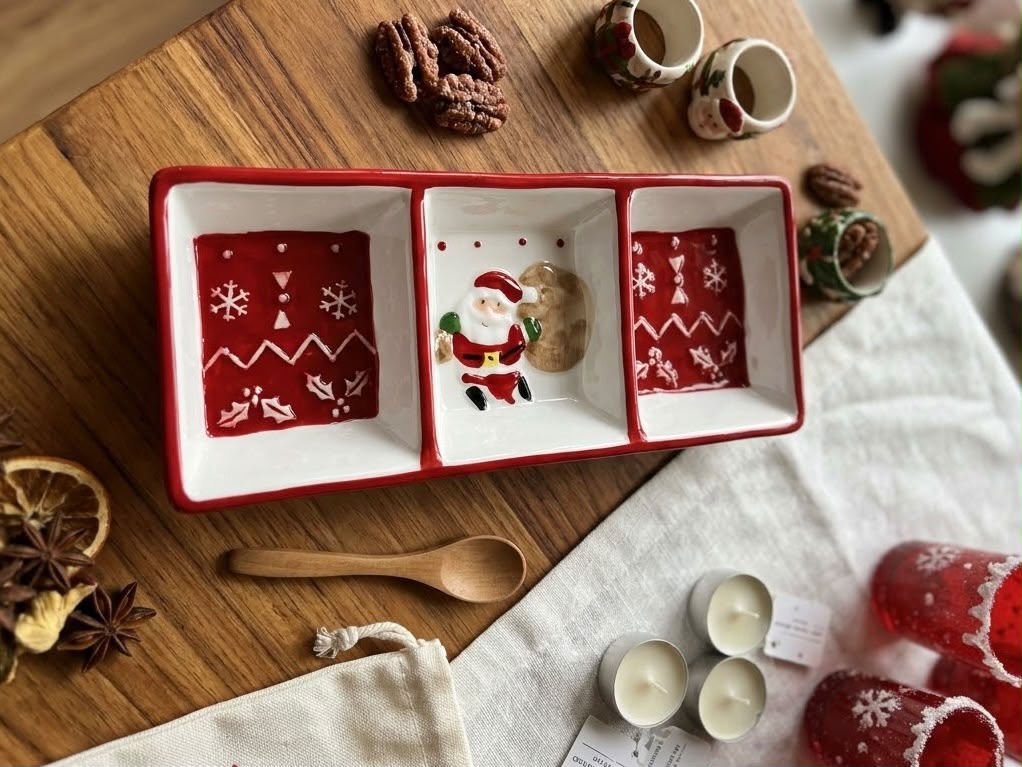 Santa 3-section Ceramic Serving Dish