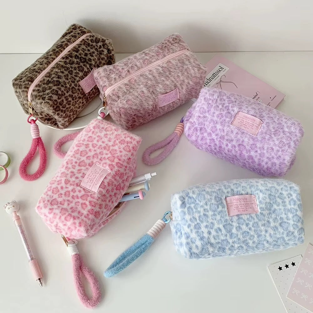 Leopard Plush Makeup Pouch