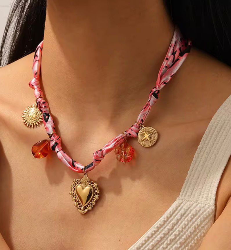 Scarf Necklace with Charms