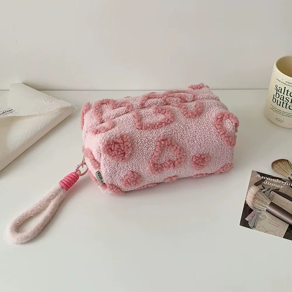 Hearts Plush Makeup Pouch