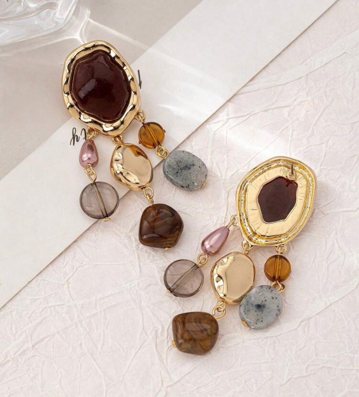 Golden Stone Drop Earrings