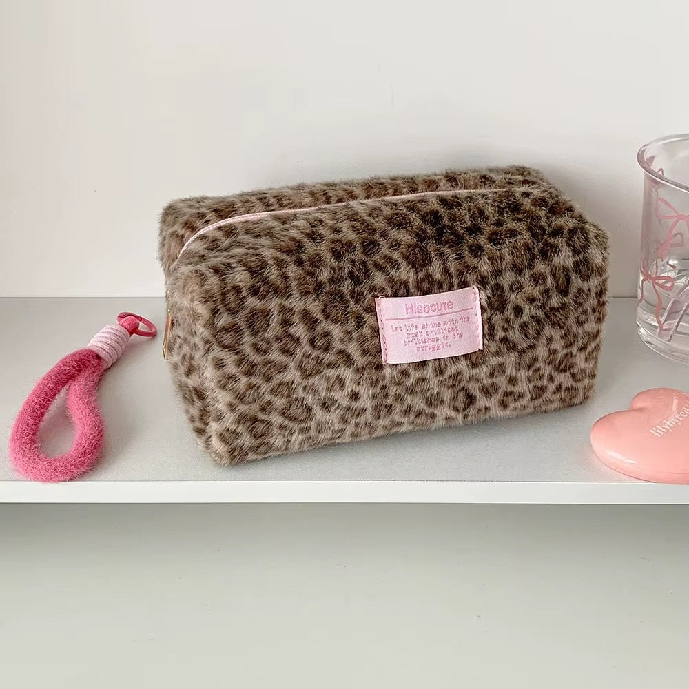 Leopard Plush Makeup Pouch