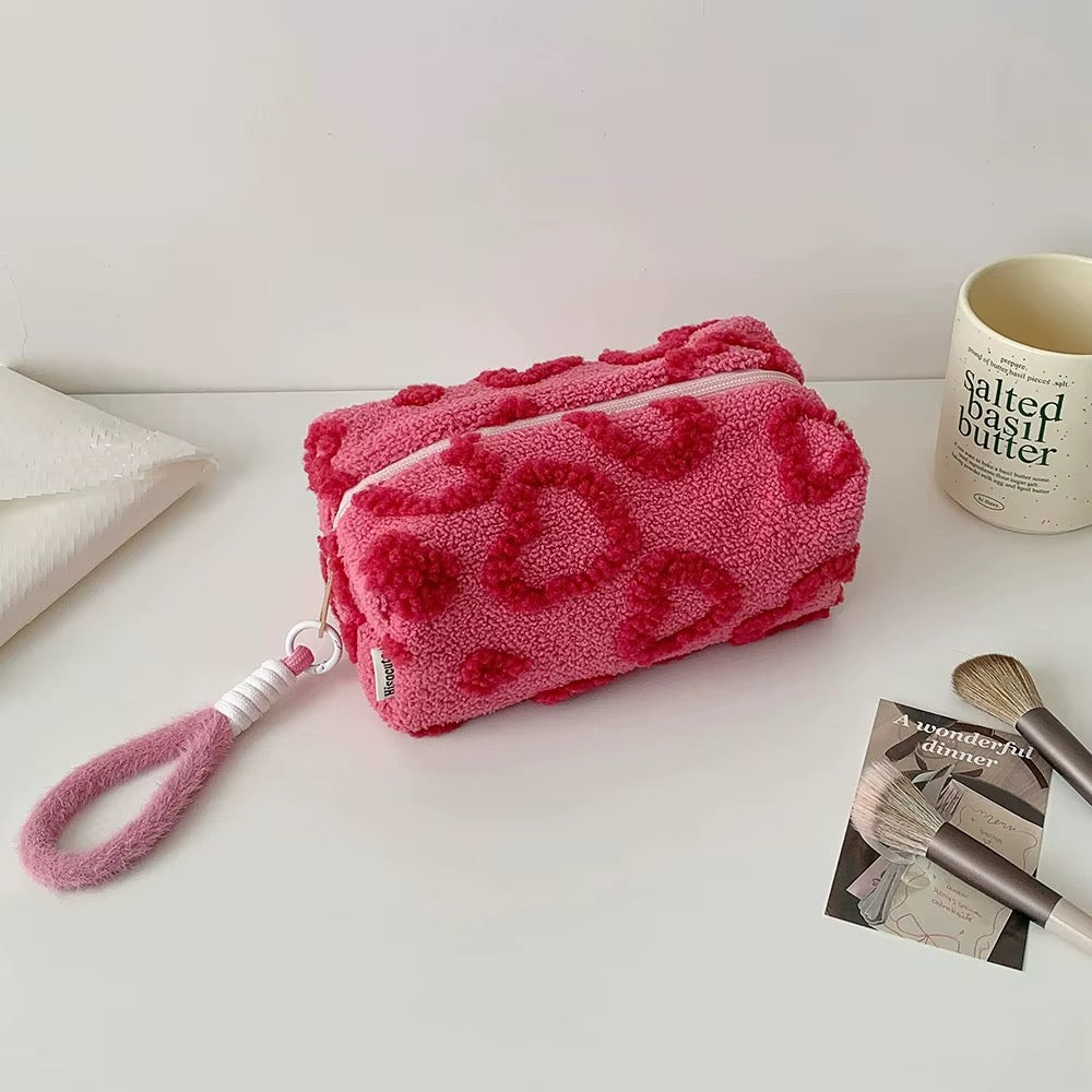 Hearts Plush Makeup Pouch