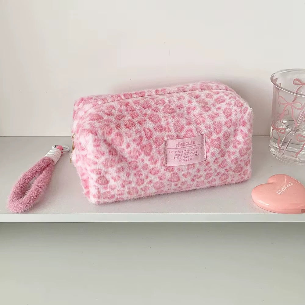 Leopard Plush Makeup Pouch