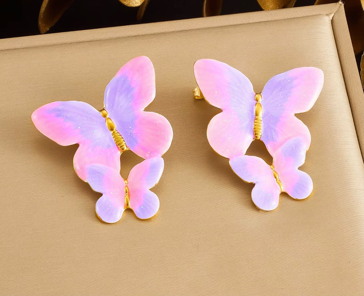 Pink Purple Butterfly Earrings