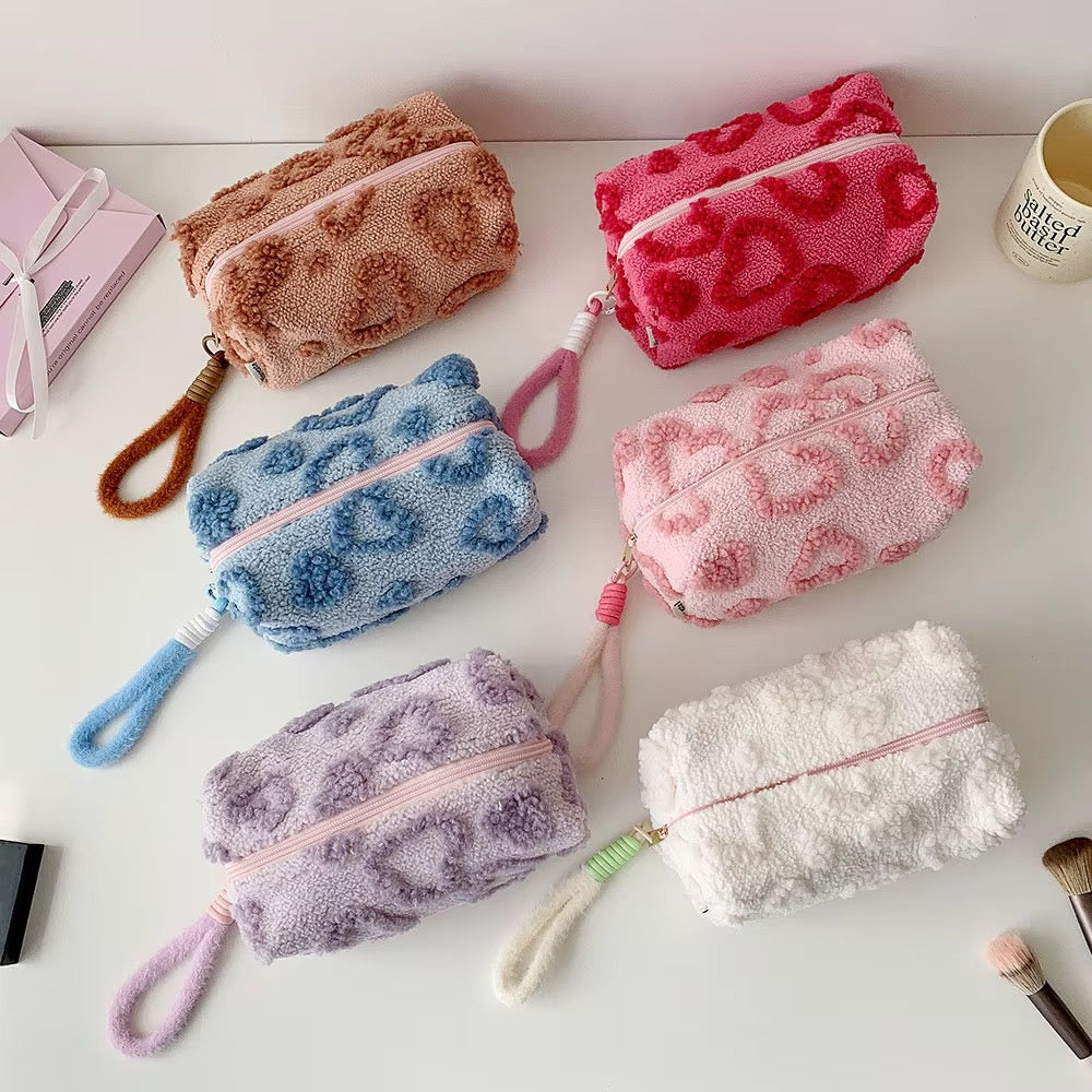 Hearts Plush Makeup Pouch
