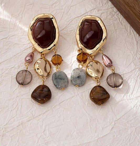 Golden Stone Drop Earrings