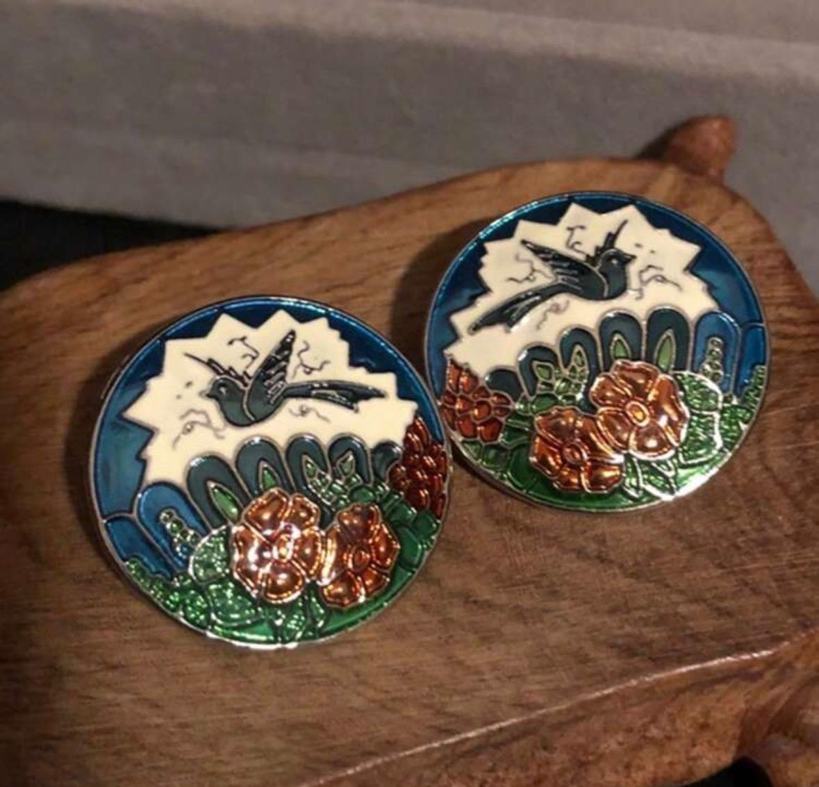Round Bird Earrings