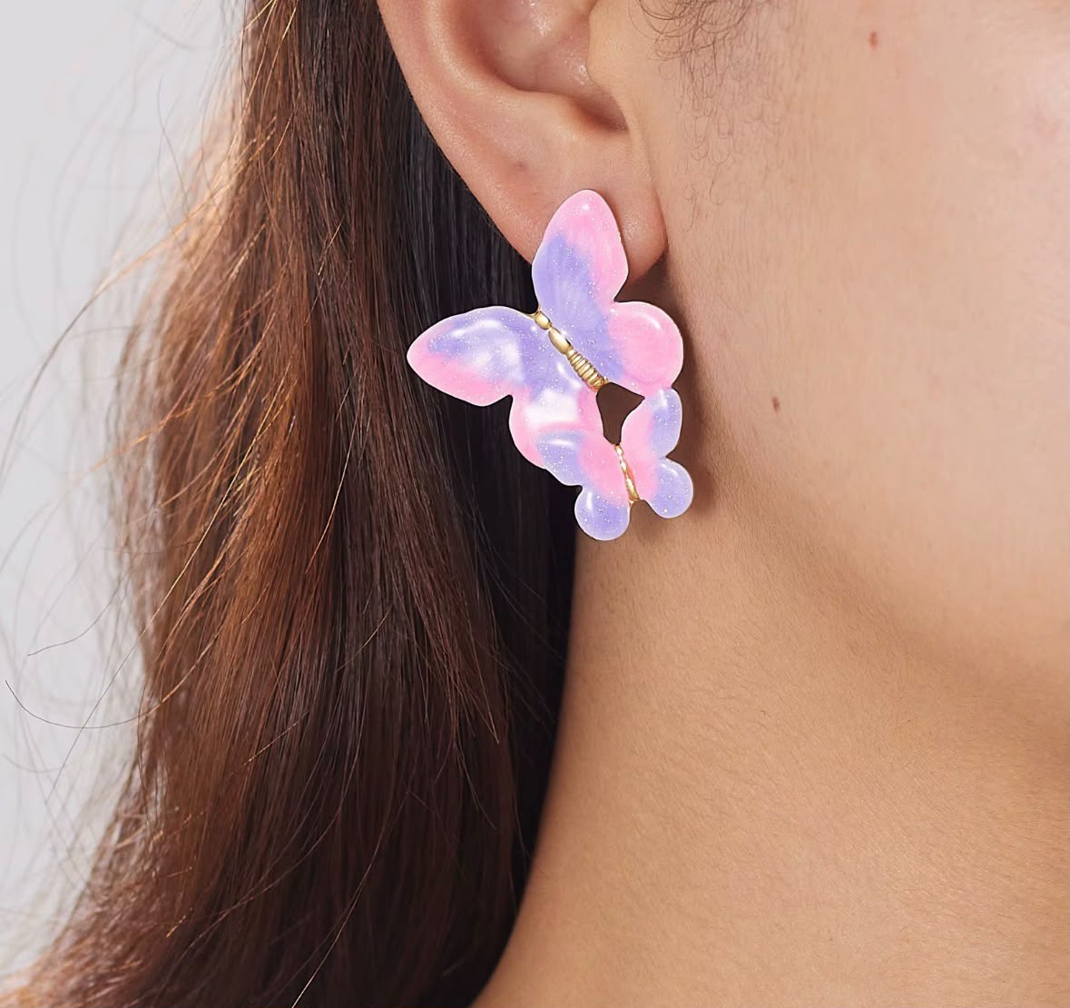 Pink Purple Butterfly Earrings