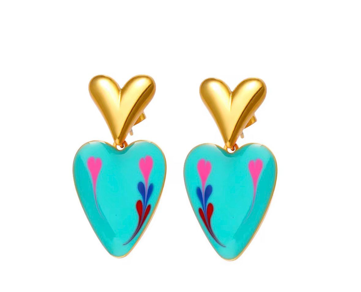 Blue Golden Dangles Hearts